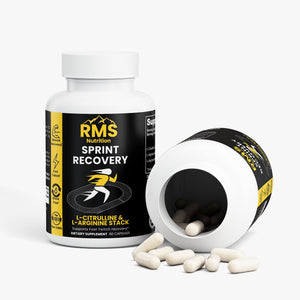 Sprint Recovery bottle front label - RMS Nutrition L-Citrulline and L-Arginine Stack