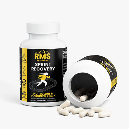 Sprint Recovery 3 Pack bottle front label - RMS Nutrition L-Citrulline and L-Arginine Stack