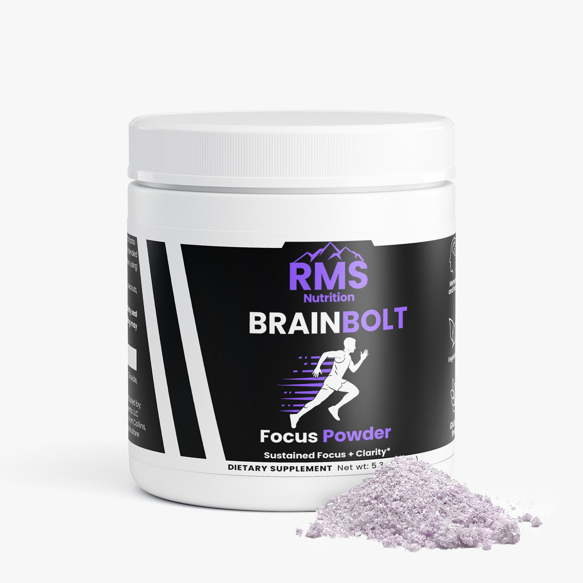 RMS Nutrition BrainBolt Focus Powder container front label view