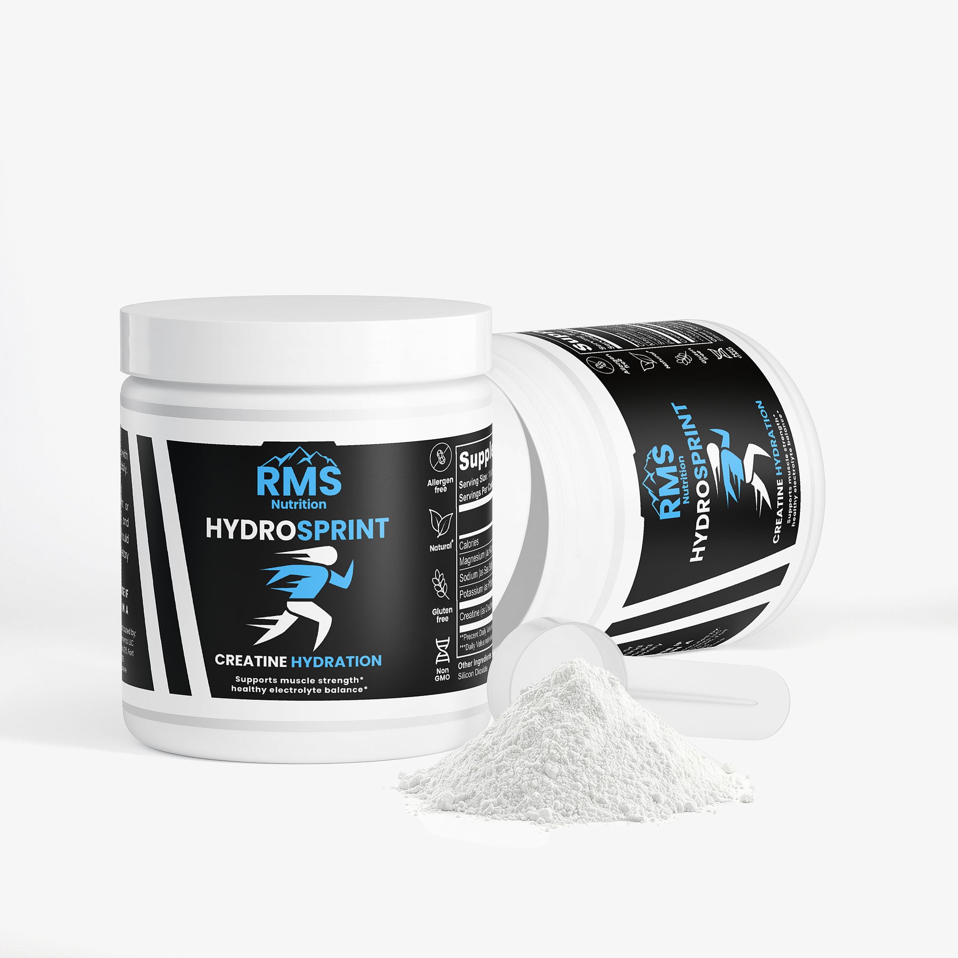 HydroSprint creatine hydration containers with powder by RMS Nutrition - electrolyte supplement for sprint athletes