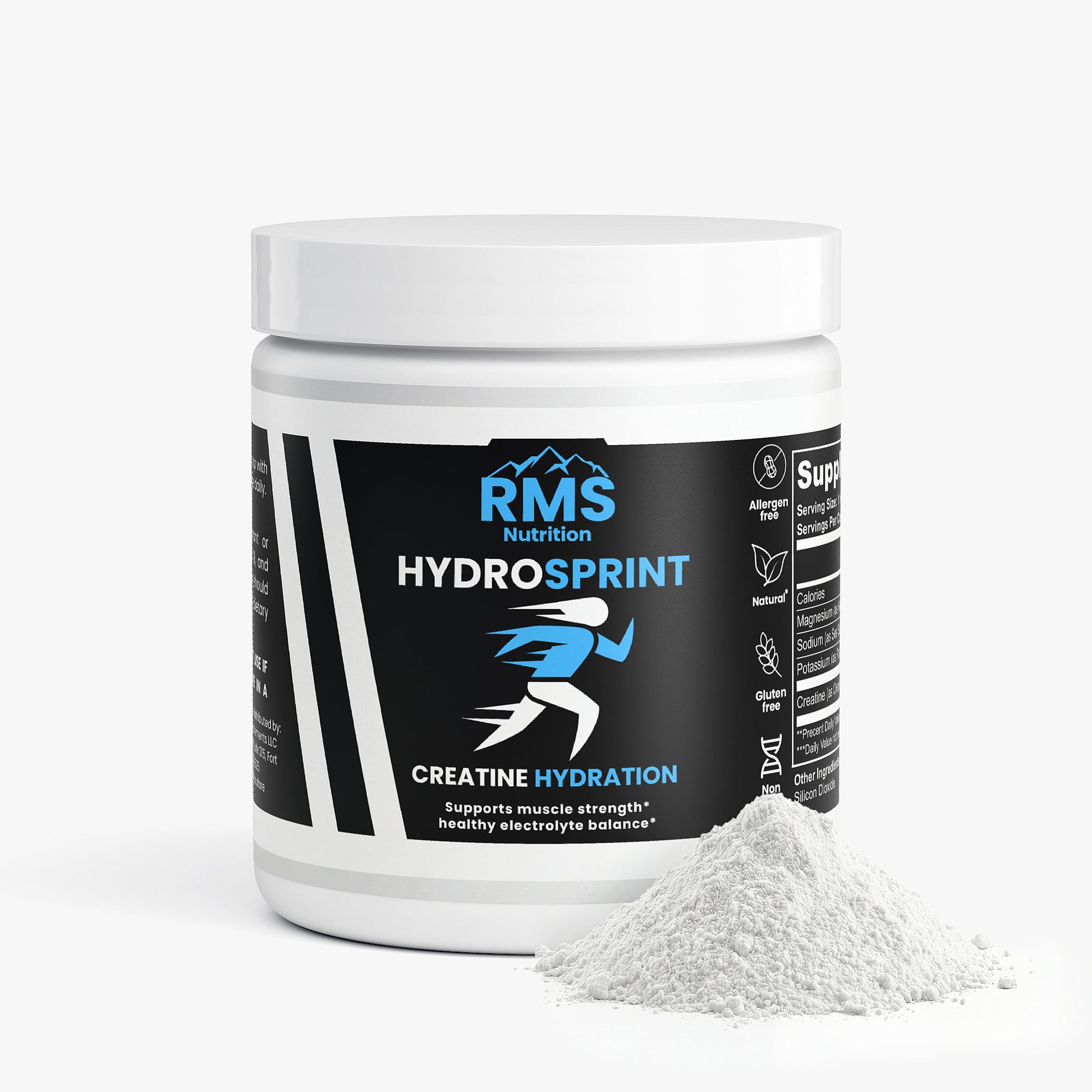 HydroSprint Creatine Hydration container front label view by RMS Nutrition
