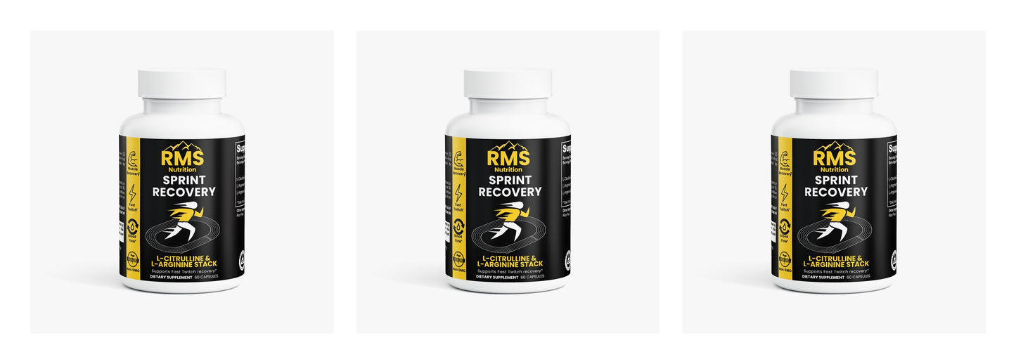 Sprint Recovery supplement 3-pack by RMS Nutrition - L-Citrulline and L-Arginine capsules for track athlete recovery
