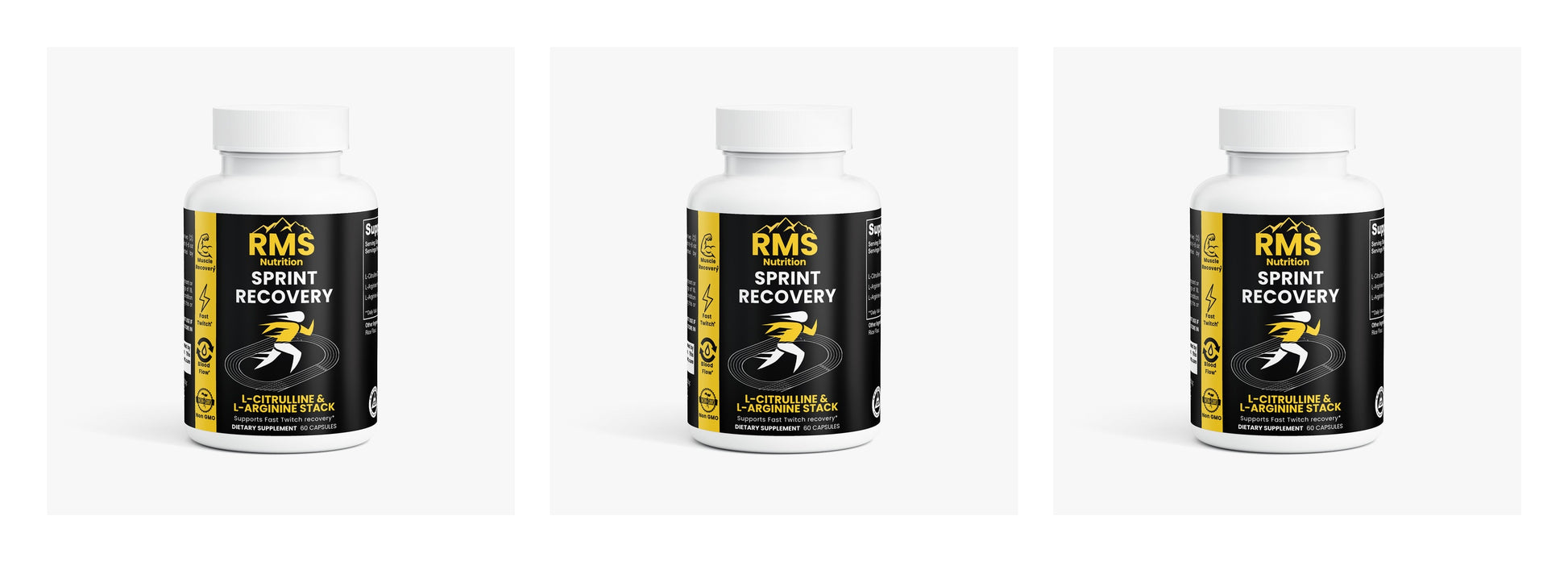 Sprint Recovery 3-pack bottles by RMS Nutrition - L-Citrulline and L-Arginine stack for post-workout recovery