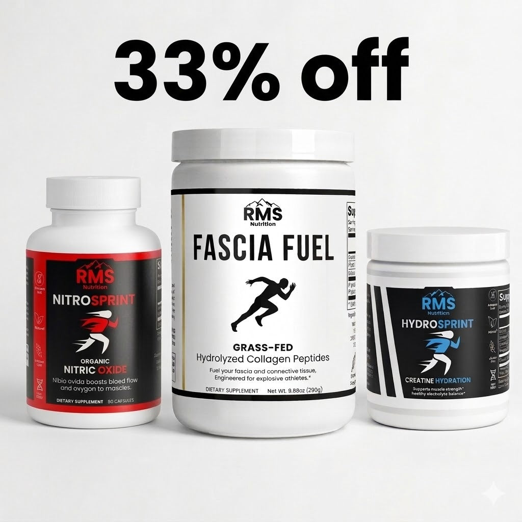 RMS Nutrition Performance Bundle 33 percent off - NitroSprint, Fascia Fuel, and HydroSprint supplements for track athletes